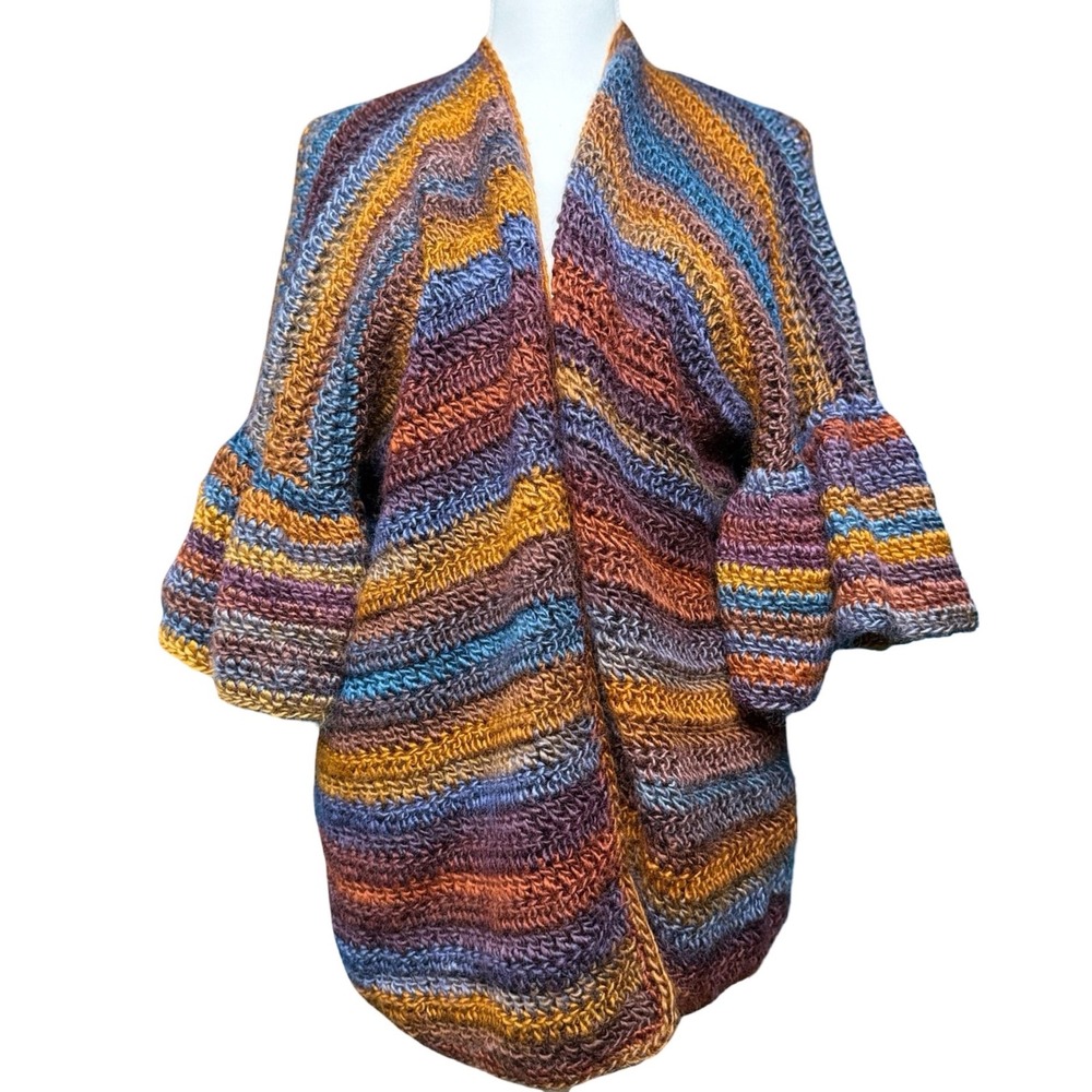 Handmade Crochet‎ Cardigan Boho Striped Open Front Chunky Knit Sweater